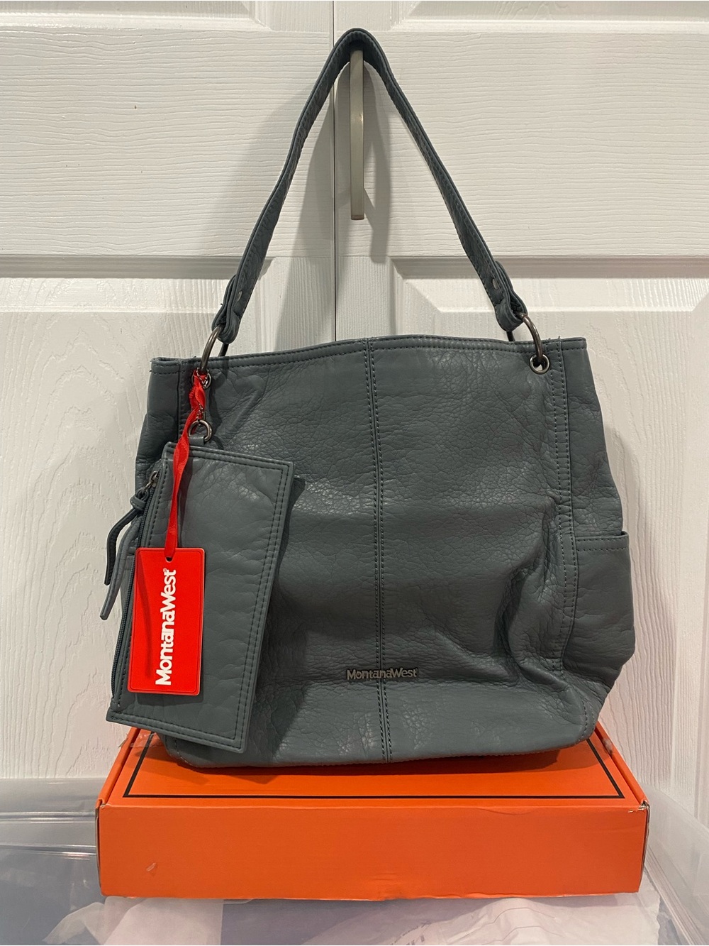 Montana West Gray Leather Shoulder Bag